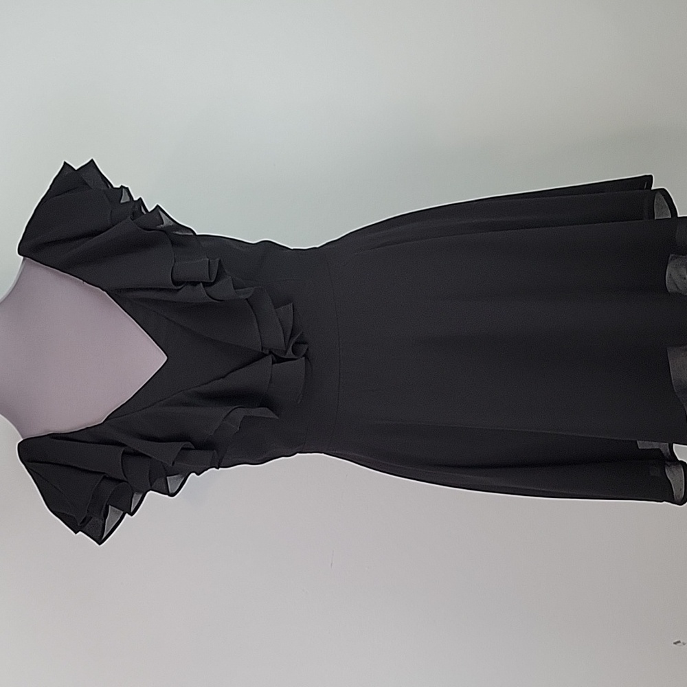 Lulus Ruffle Skater Mini Dress V-neck in Black Size Medium whimsigoth